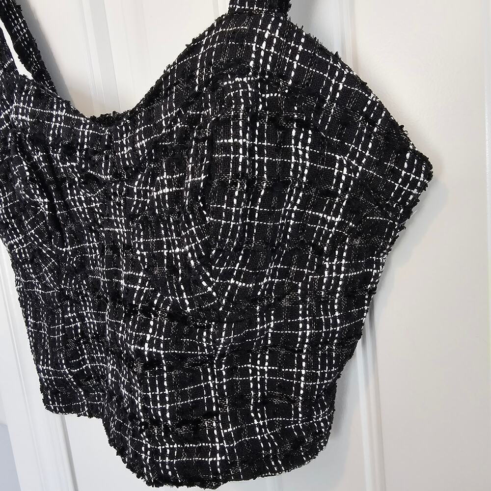 Japna Tweed Crop Top Cami Womens Large Black Plaid Bralette Twee Festival Boho - Picture 3 of 8